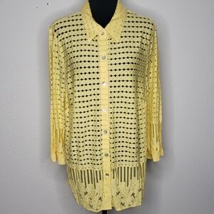 Alfred Dunner Womens Floral Polka Dot See Through Tunic Top Yellow Size 2X Boho